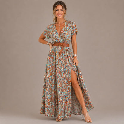 Philly | Bohemian Maxi Drape, Elastic Waist V-Neck Architecture