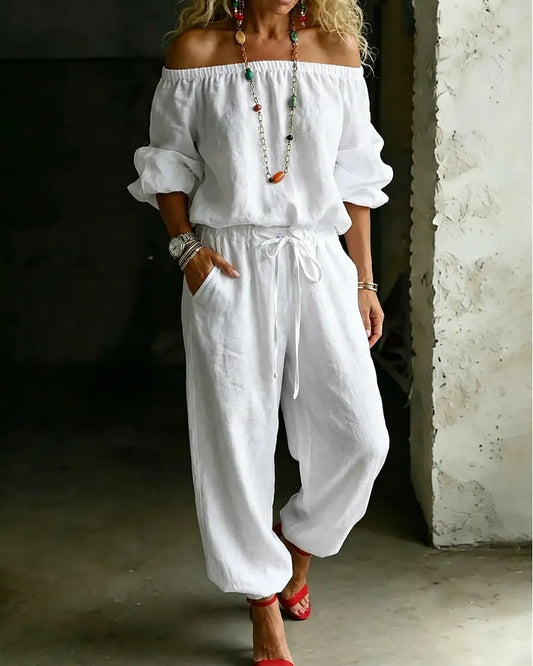 Lana | Effortless Off-Shoulder Drape, Pure Cotton Ease