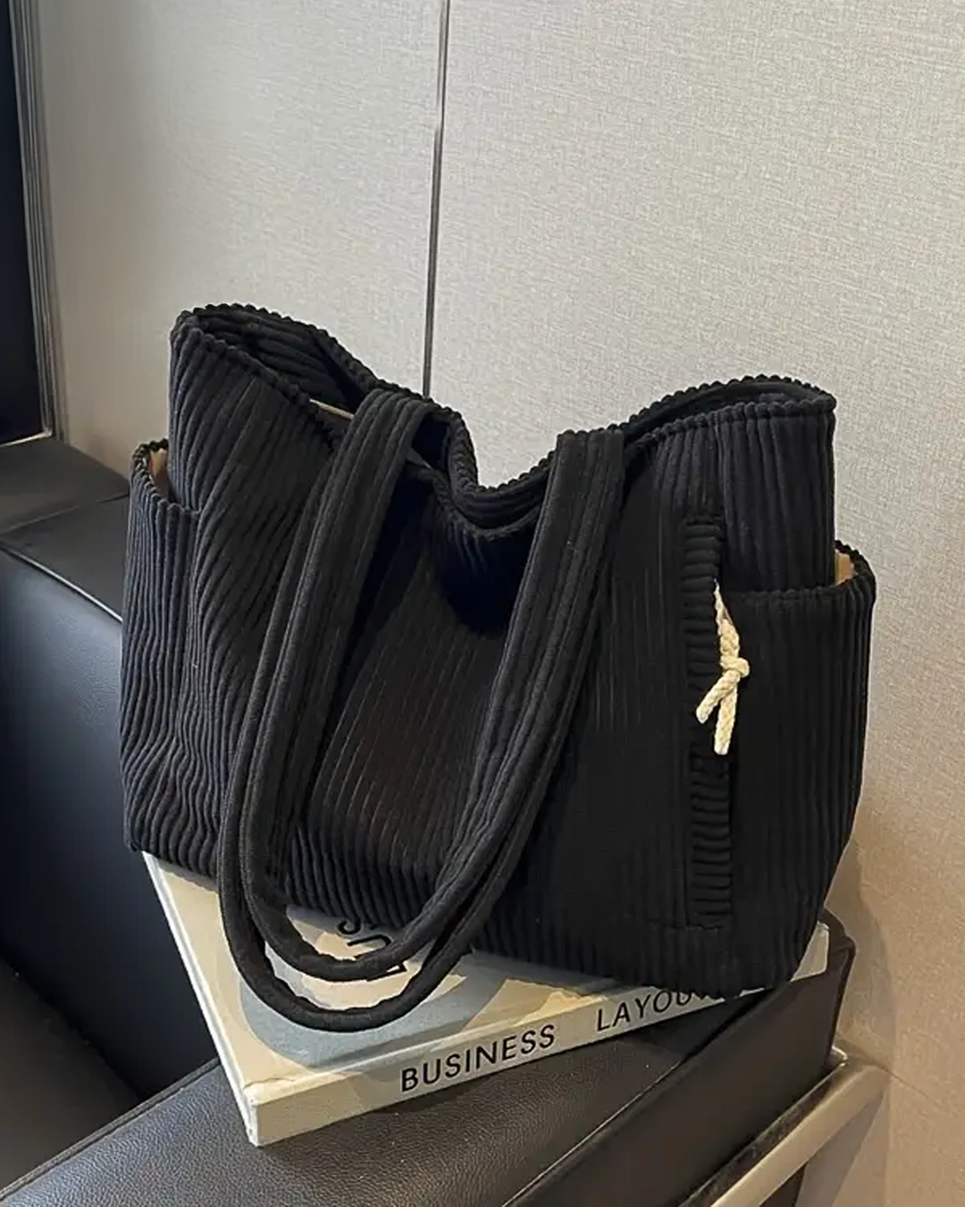 Freya | Ribbed Tote Bag with Cord Detail