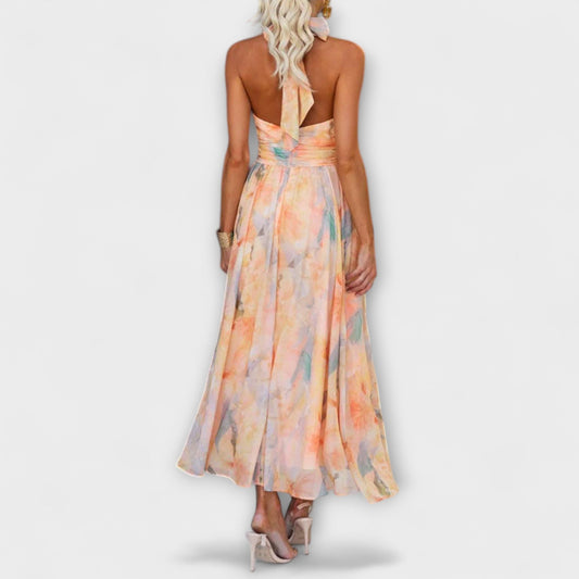 Livia | Halter-Neck Watercolor Print Maxi Dress