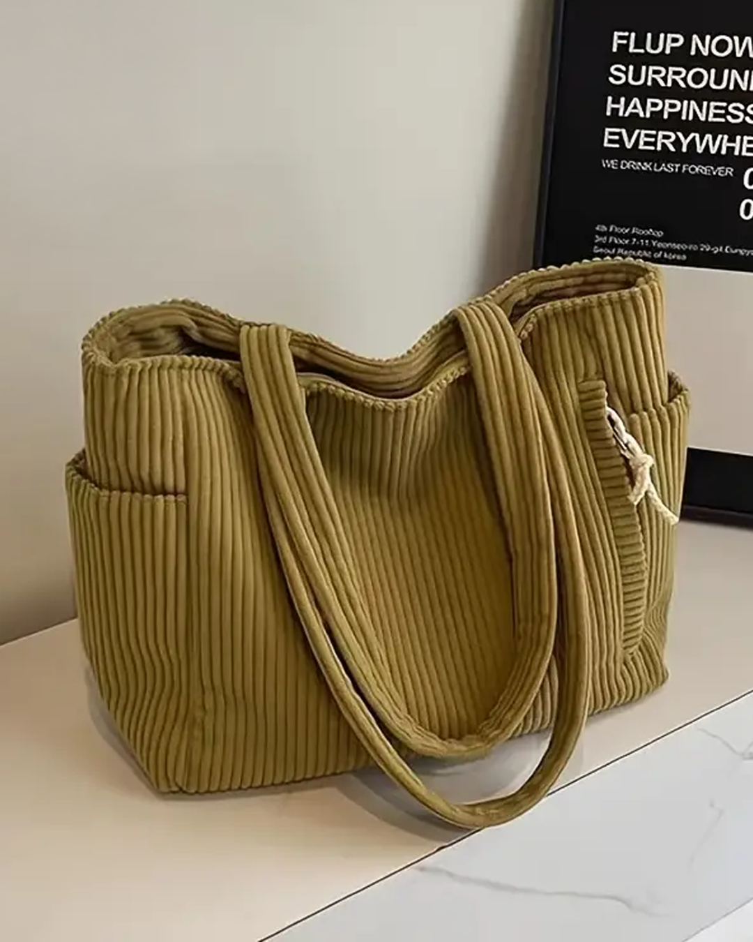 Freya | Ribbed Tote Bag with Cord Detail