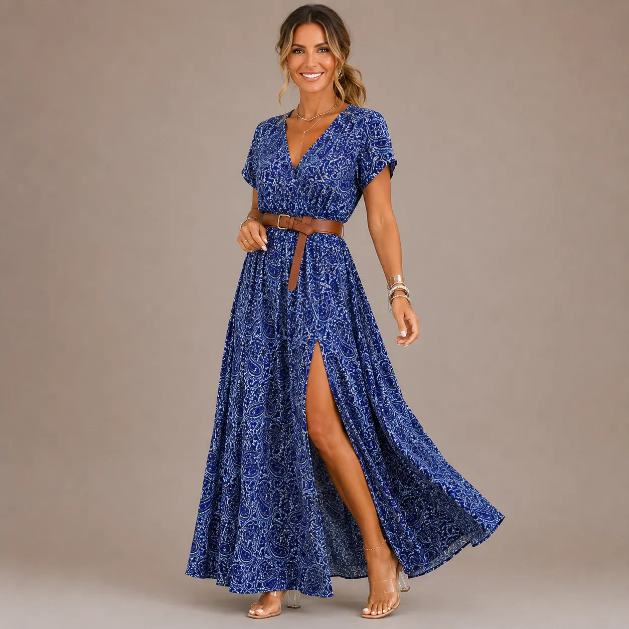 Philly | Bohemian Maxi Drape, Elastic Waist V-Neck Architecture