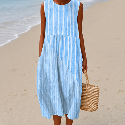 Livia | Artistic Botanical Print, Sleeveless Buoyant Midi Drape
