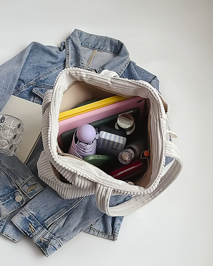Freya | Ribbed Tote Bag with Cord Detail