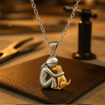 Dog love | Sculpted Pet Hug Pendant, Radiant 14K Gold-Tone Tribute