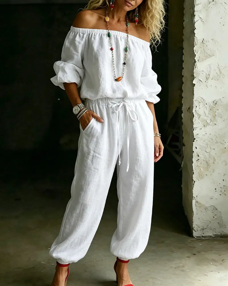 Lana | Effortless Off-Shoulder Drape, Pure Cotton Ease