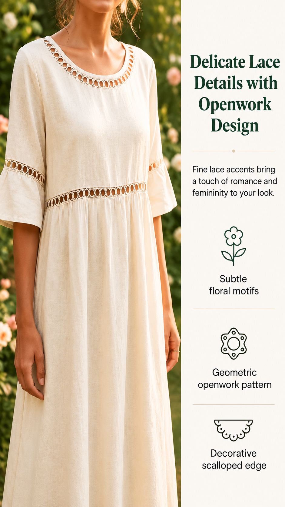 Amara | Delicate Lace Panel Architecture, Breathable Cotton-Linen Drape