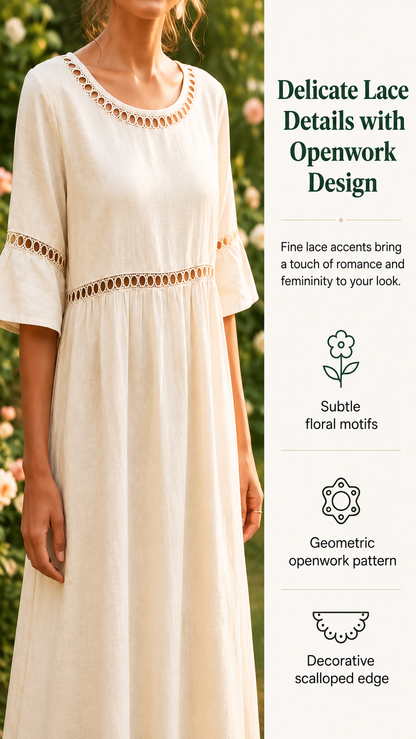 Amara | Delicate Lace Panel Architecture, Breathable Cotton-Linen Drape