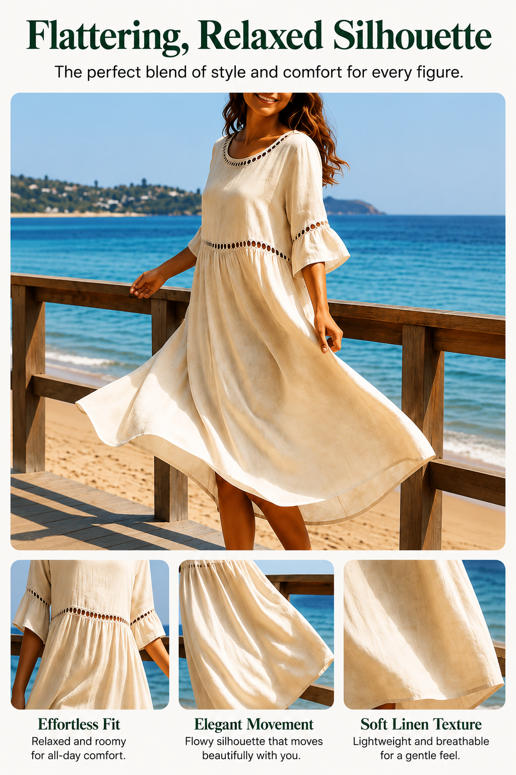 Amara | Delicate Lace Panel Architecture, Breathable Cotton-Linen Drape