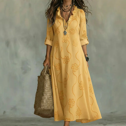 Sienna | Vibrant Botanical Motif, Figure-Smoothing Roll-Up Sleeve Drape