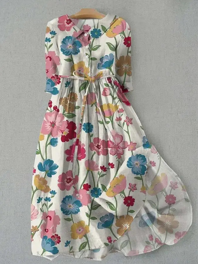 Aurora | Button-Up Waist Tie Floral Dress