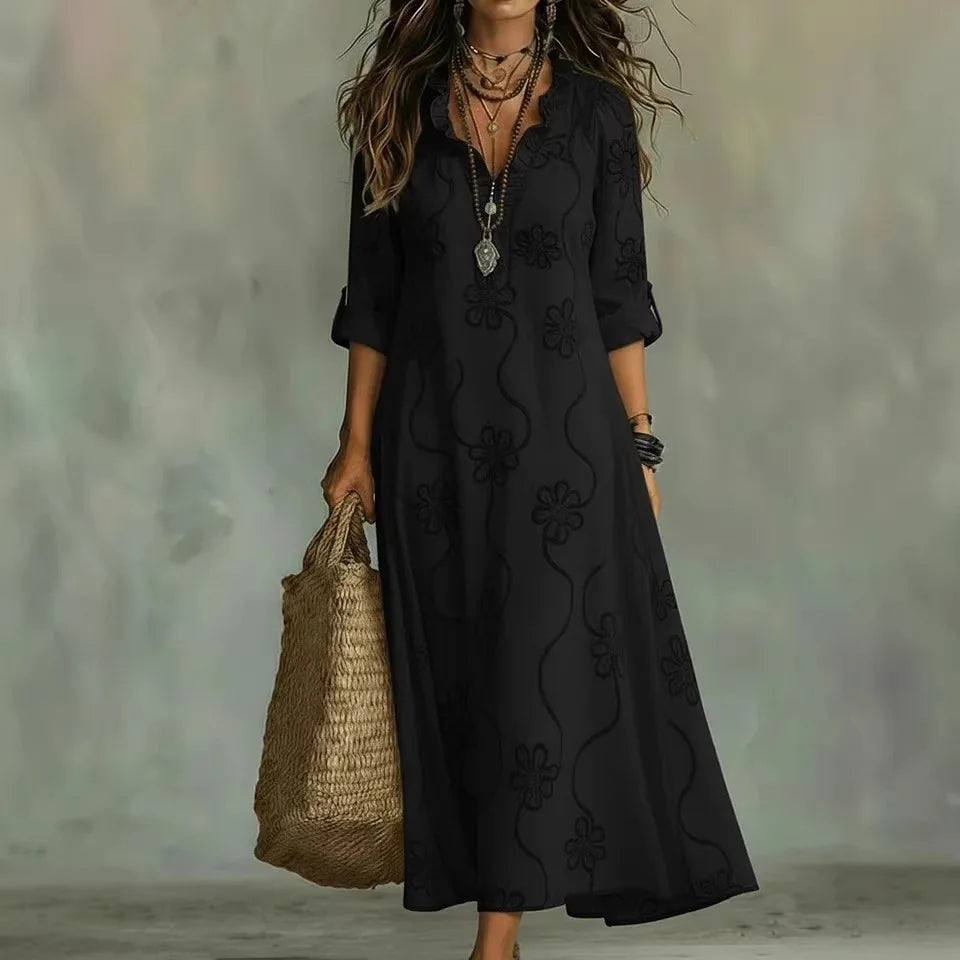Sienna | Vibrant Botanical Motif, Figure-Smoothing Roll-Up Sleeve Drape
