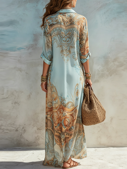 Cleo | Mediterranean Shirt-Dress Architecture, Sweeping Airy Maxi Drape