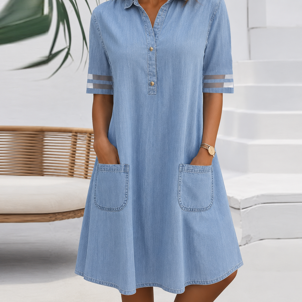 Brittany | Fluid Denim-Look Weave, Belly-Smoothing Utility Cut