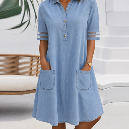 Brittany | Fluid Denim-Look Weave, Belly-Smoothing Utility Cut