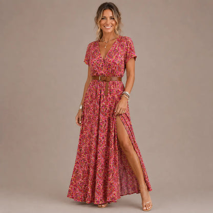 Philly | Bohemian Maxi Drape, Elastic Waist V-Neck Architecture
