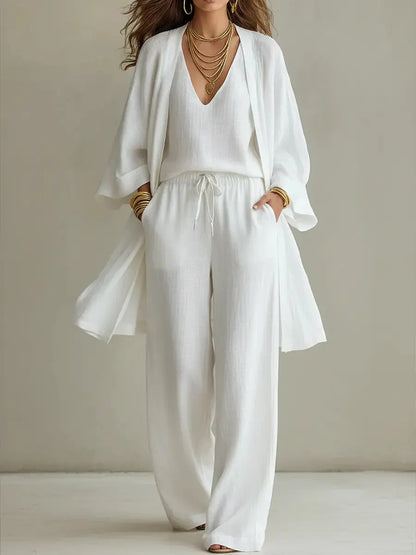 Sara | Minimalist Linen-Cotton Drape, Fluid Three-Piece Versatility