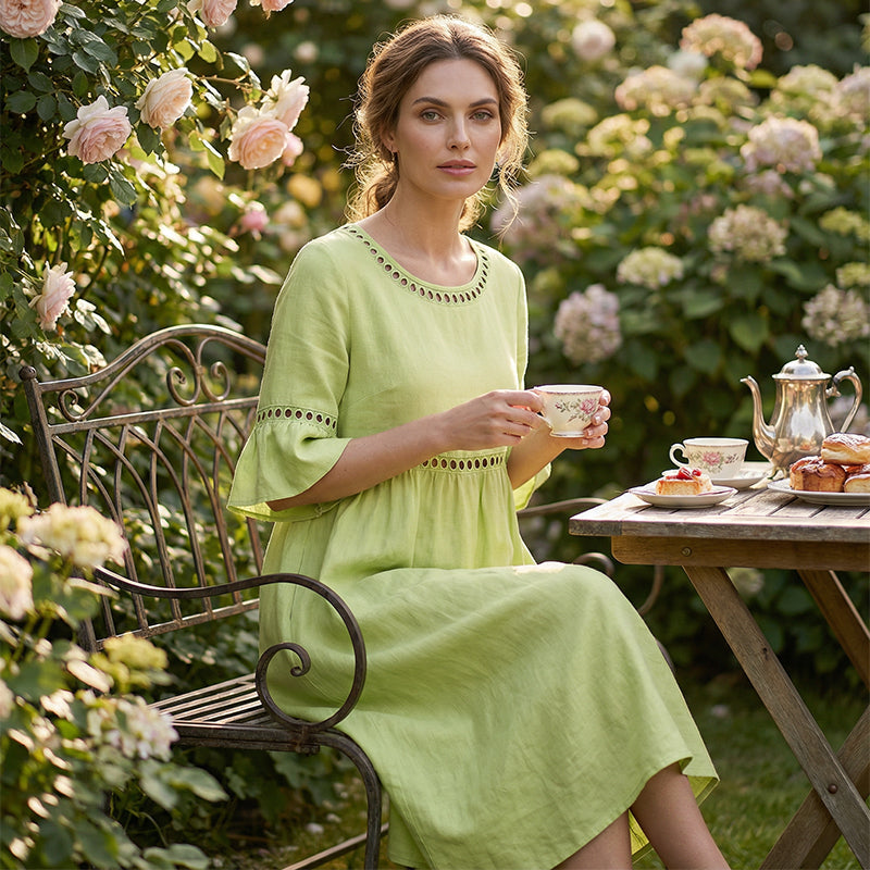 Amara | Delicate Lace Panel Architecture, Breathable Cotton-Linen Drape
