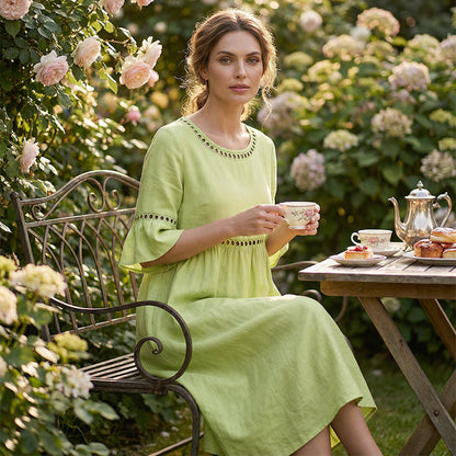 Amara | Delicate Lace Panel Architecture, Breathable Cotton-Linen Drape