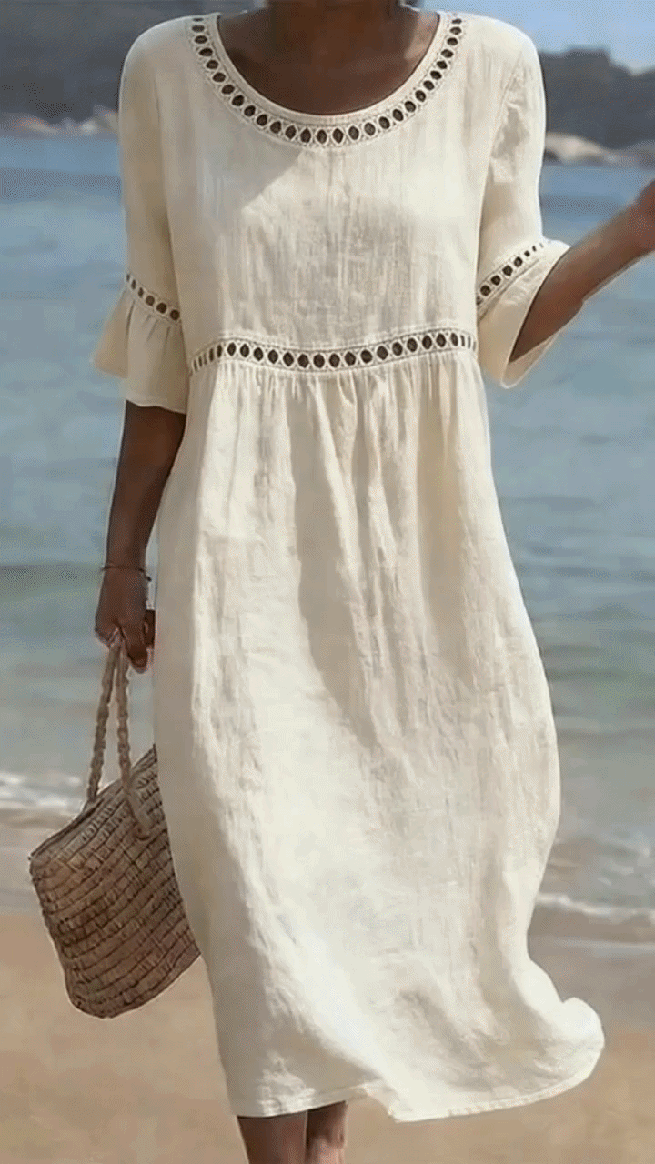 Amara | Delicate Lace Panel Architecture, Breathable Cotton-Linen Drape