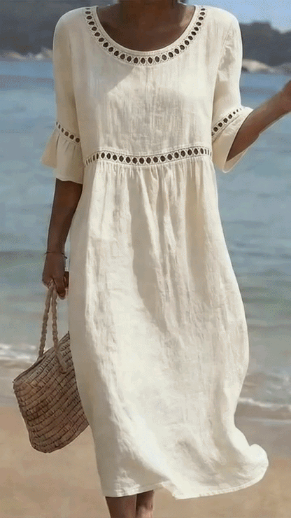 Amara | Delicate Lace Panel Architecture, Breathable Cotton-Linen Drape