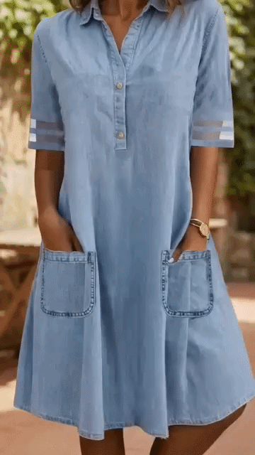 Brittany | Fluid Denim-Look Weave, Belly-Smoothing Utility Cut